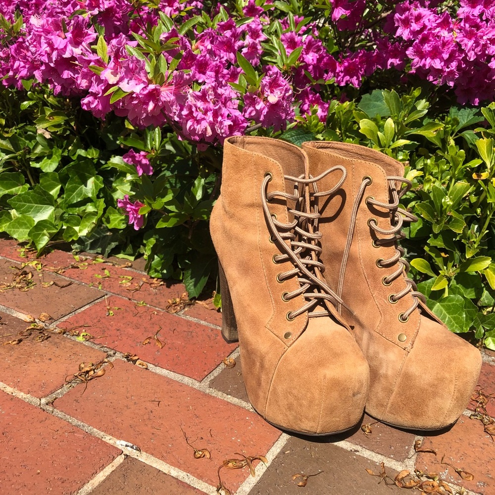 Jeffrey Campbell Lita Suede Platform Ankle Boots in Tan
